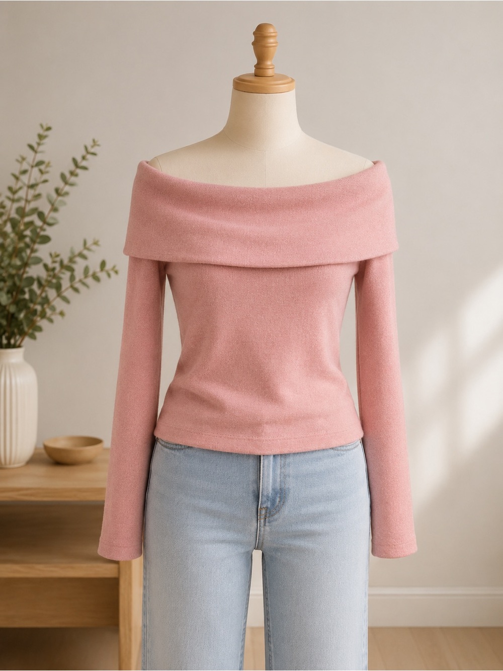 Zara Blush Pink Off-the-Shoulder Knit Top